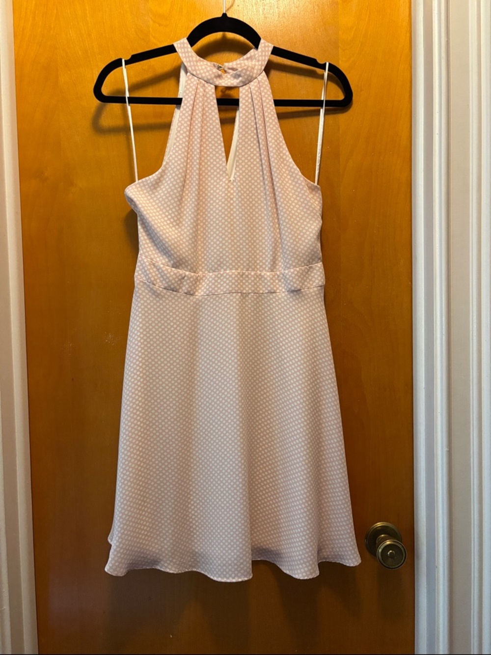 Express Pale Pink Halter Mini Dress with Subtle Dot Texture